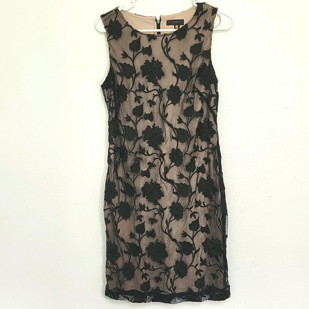 Donna Karen Black Lace Sheath Cocktail Dress Lined Sleeveless Sz. 8 Y2K 90's